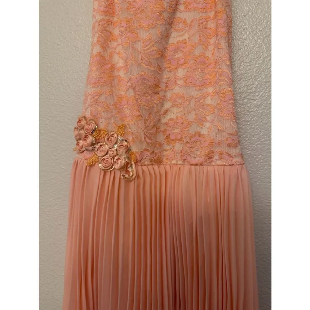 Curtain Call Dance Costume green pink peach pleaded skirt R565 SA-Small adult